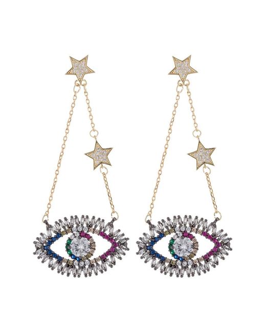 Eye Candy LA Eye Candy Los Angeles Luxe Collection 18k Plated Cz Eye & Stars Drop Earrings in