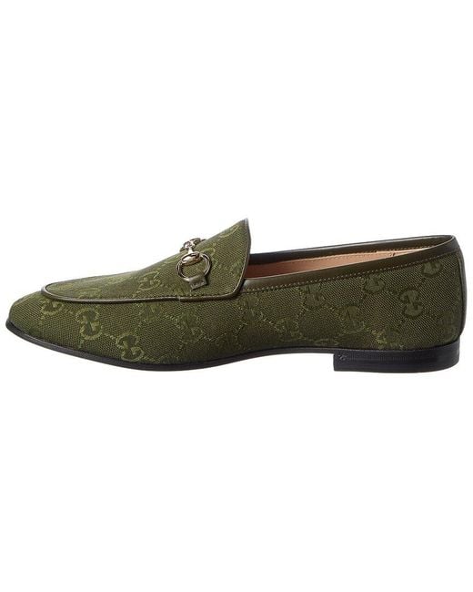 Gucci Green Jordaan Horsebit Gg Supreme Canvas Loafer