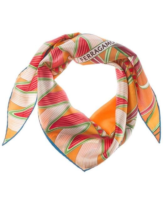 Ferragamo Orange Butterflies Print Silk Scarf