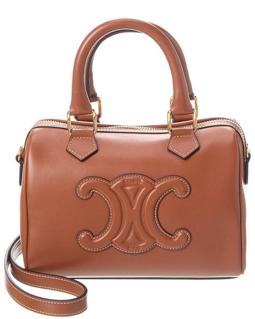 Celine Boston Small Leather Shoulder Bag in Brown Lyst