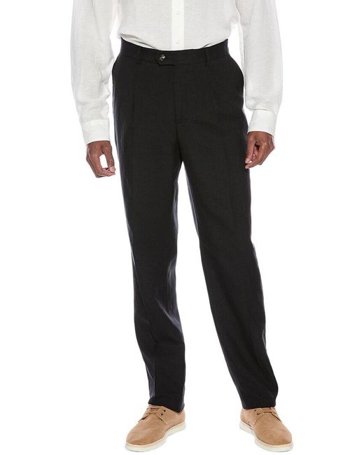 Brunello Cucinelli Black Linen & Wool-Blend Pant for men