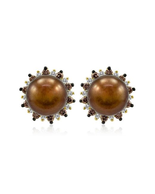 Le Vian Brown Le Vian 14k Honey Gold 0.53 Ct. Tw. Diamond 8-9mm Pearl Earrings