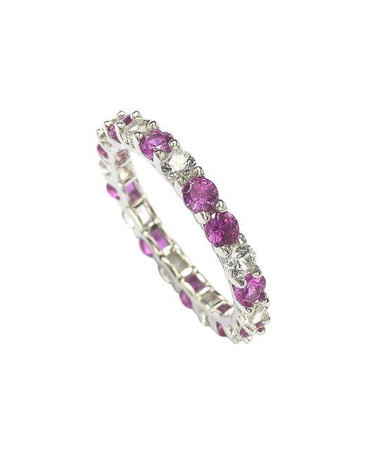 Suzy Levian White Silver Diamond & Sapphire Eternity Ring