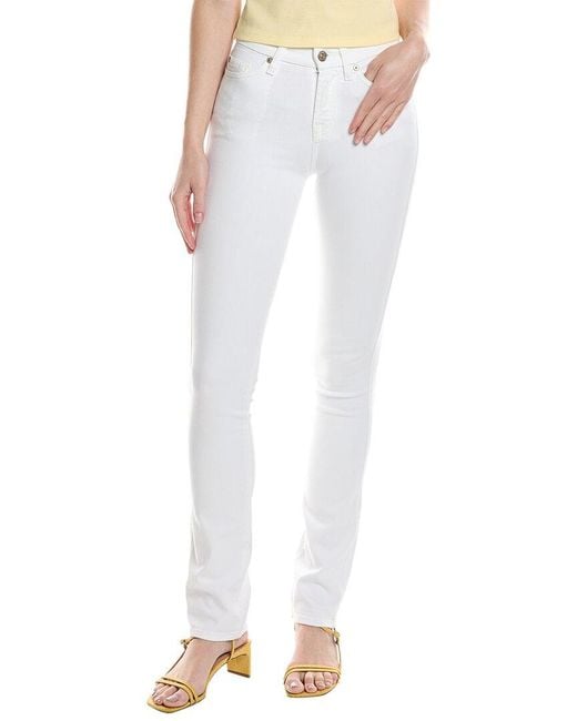 7 For All Mankind White Kimmie Linen-blend Straight Pant