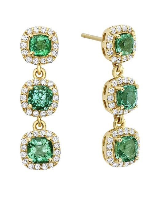 Forever Creations USA Inc. Green Forever Creations 14k 2.70 Ct. Tw. Diamond & Emerald Bar Drop Earrings