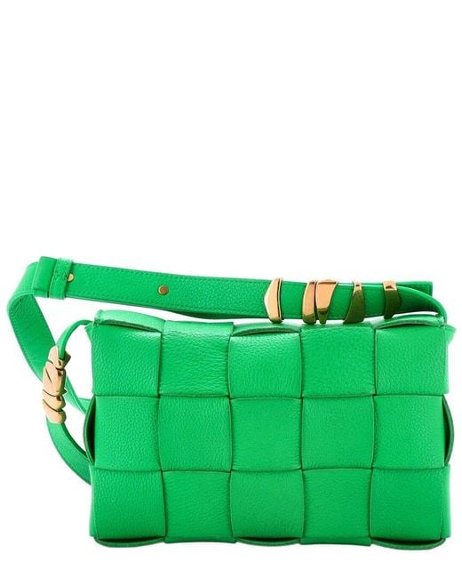 Bottega Veneta Green Cassette Crossbody Bag Maxi Intrecciato Grained Leather (authentic Pre-loved)