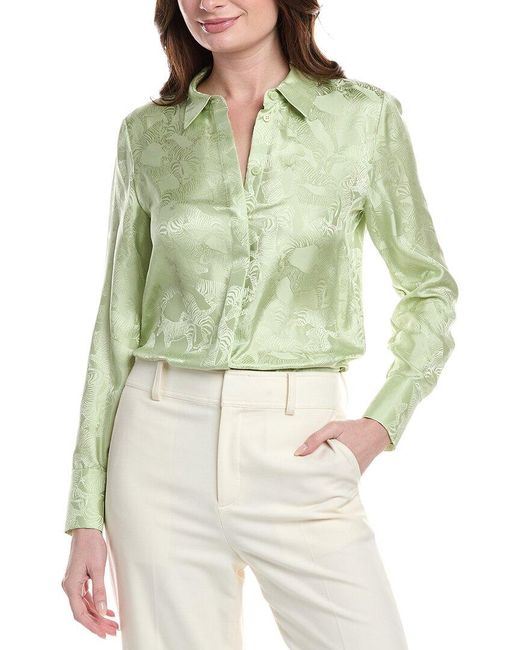 Lafayette 148 New York Green Scottie Silk Blouse