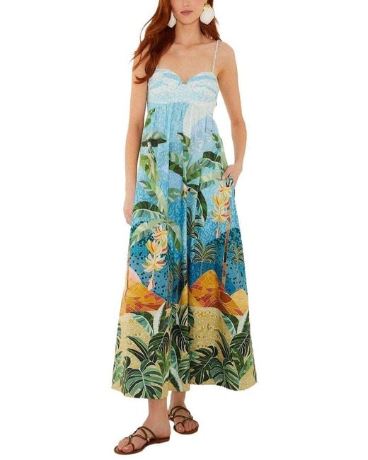 AMINA GLAM Blue Linen-Blend Maxi Dress