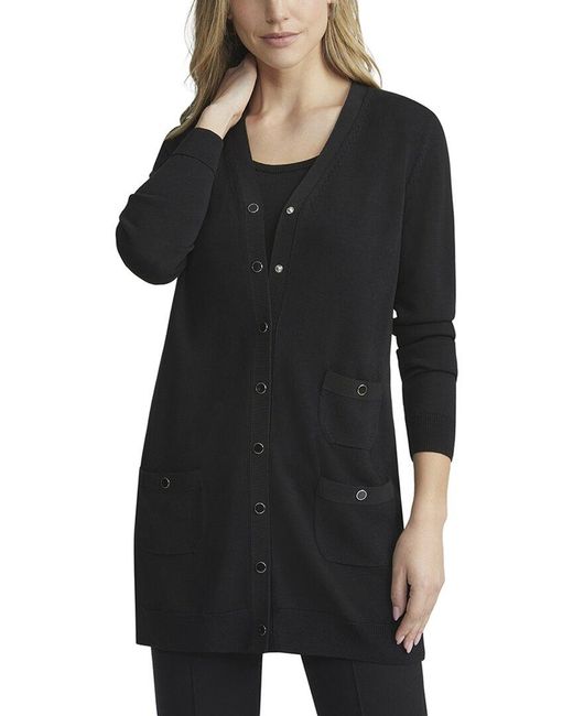 Lafayette 148 New York Black Long Three-Pocket Cardigan