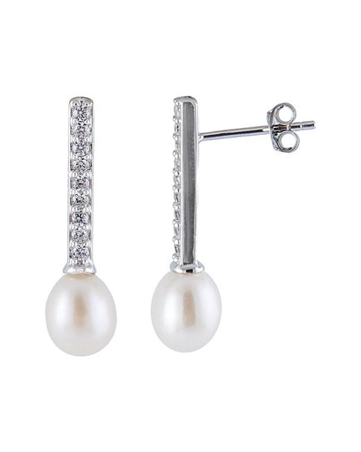 Splendid White Silver 7.5-8mm Freshwater Pearl & Cz Earrings