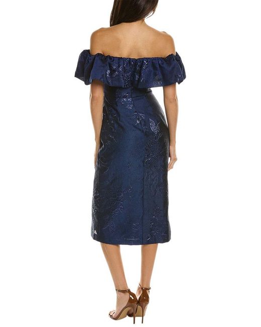 ML Monique Lhuillier Blue Off-the-shoulder Midi Dress