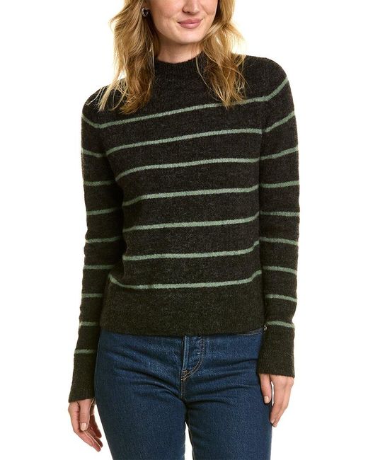 Vince Black Brushed Wide Stripe Alpaca & Wool-Blend Sweater