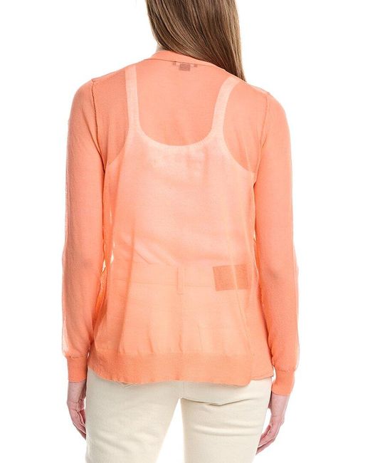 Lafayette 148 New York Orange V-neck Button Front Wool-blend Cardigan