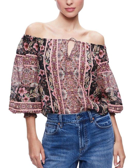 Alice + Olivia Red Alice + Olivia Alta Off-the-shoulder Silk-blend Top
