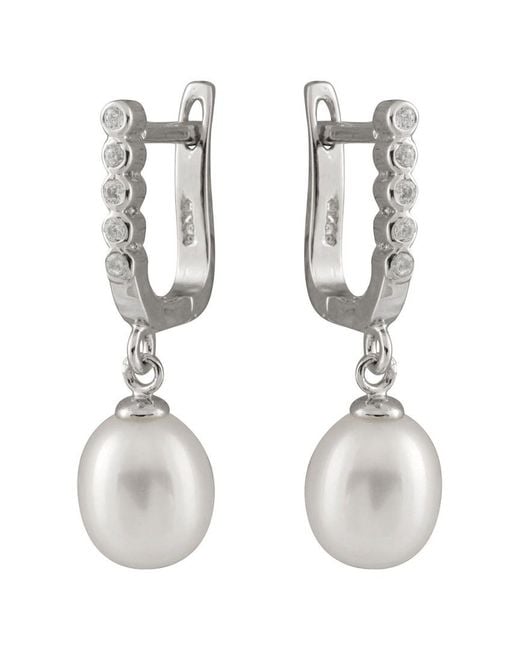 Splendid White Silver 7.5-8mm Pearl Cz Earrings