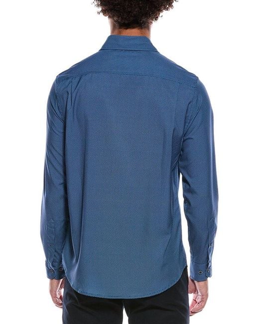 Report Collection Blue 4-Way Geo Print Woven Sport Shirt for men