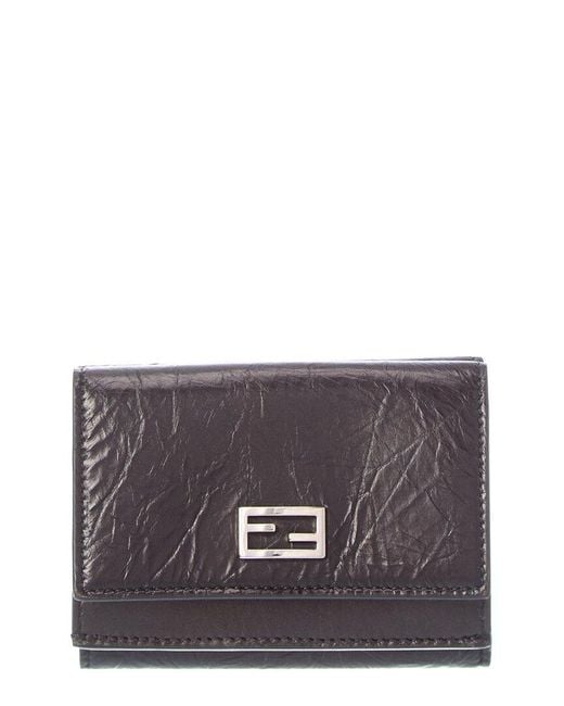 Fendi Gray Tube Mini Leather Trifold Wallet