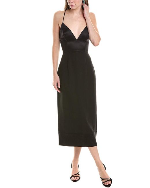 St. John Black Heavy Crepe Midi Dress