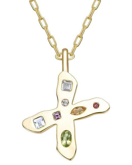 Genevive Jewelry Metallic 14K Plated Cz Alphabetical Necklace