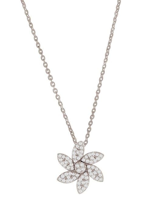 Suzy Levian Metallic 14k 0.14 Ct. Tw. Diamond Curved Flower Necklace