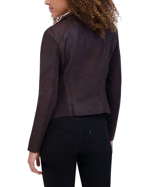 Andrew Marc Blue Felix Leather Coat