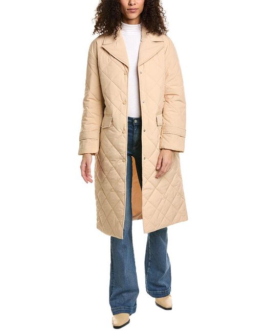 Ellen Tracy Natural Diamond Quilted Trench Coat