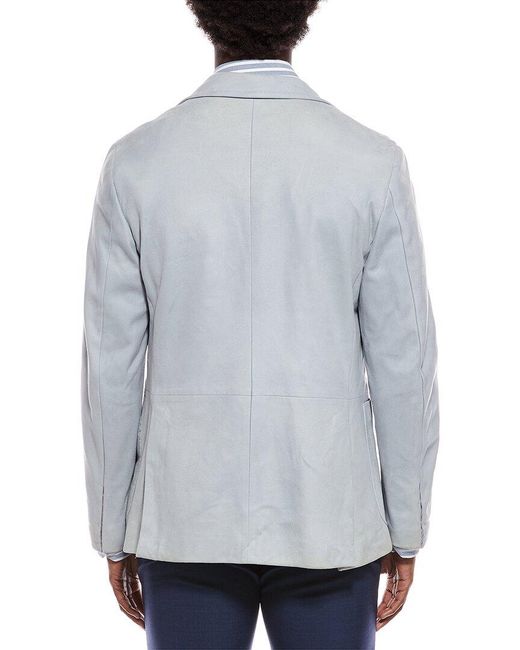 Isaia Blue Suede Leather Blazer for men
