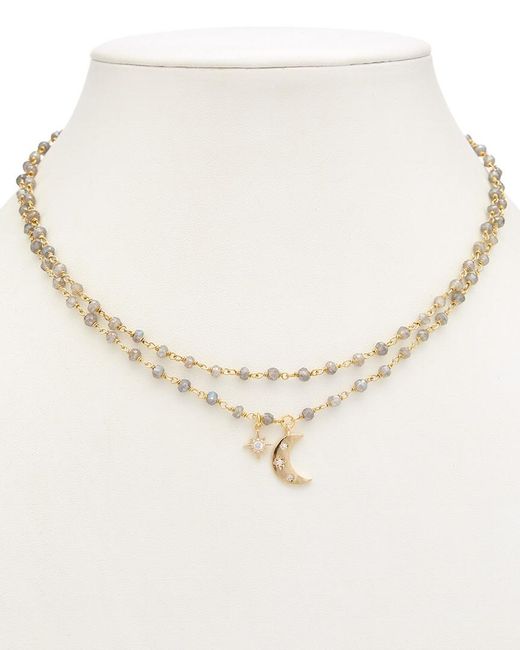 Rachel Reinhardt Jewelry Natural 14K Plated Labradorite Cz Celestial Necklace