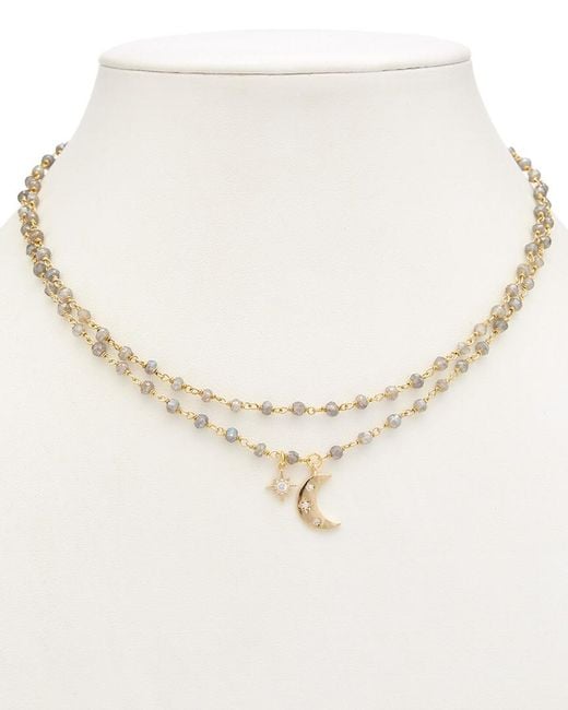 Rachel Reinhardt Jewelry Natural 14K Plated Labradorite Cz Celestial Necklace