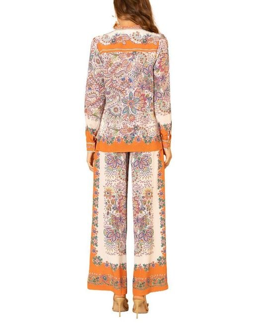 Hale Bob Orange Ramona Silk Button Down Top