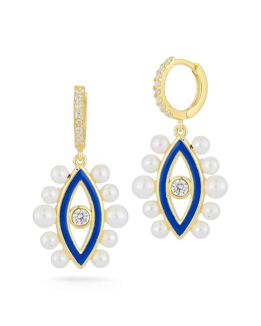 Sphera Milano Blue 14k Over Silver Pearl Cz Earrings