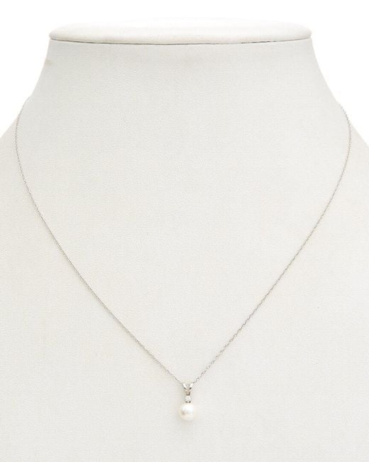 Splendid Natural 14k 0.03 Ct. Tw Diamond & 6-6.5mm Pearl Pendant Necklace