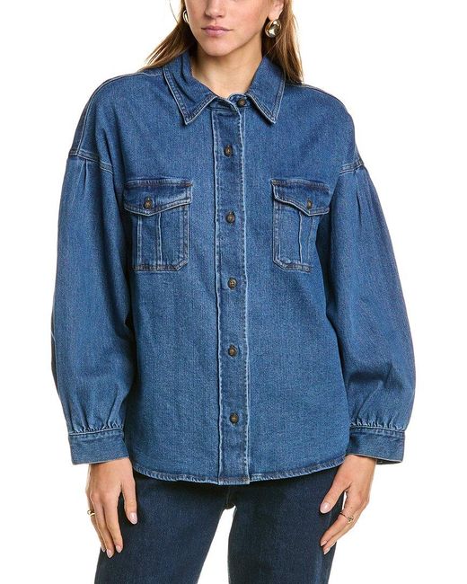 French Connection Blue Penelope Denim Puff Sleeve Shacket