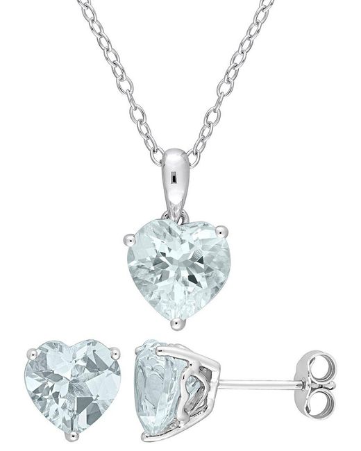 Rina Limor White Silver 4.50 Ct. Tw. Aquamarine Pendant Necklace & Earrings Set