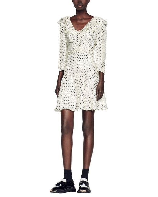 Sandro White Woven Silk-blend Dress