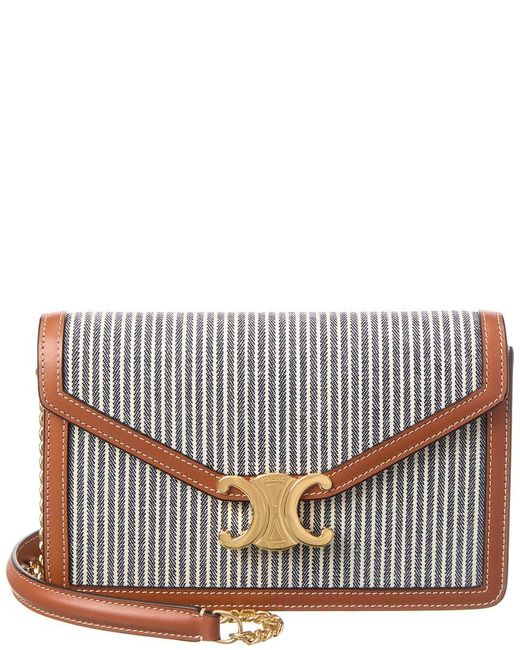 Céline White Margo Canvas & Leather Wallet On Chain