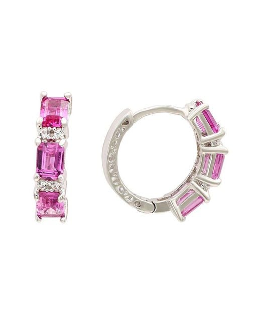Suzy Levian Pink Silver 0.02 Ct. Tw. Diamond & Gemstone Earrings