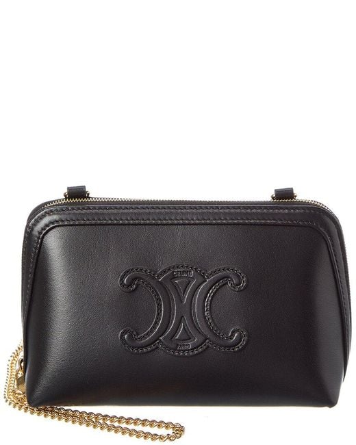 Céline Black Triomphe Leather Clutch On Chain