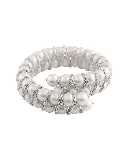 Splendid White Rhodium Plated 7-8mm Freshwater Pearl Bracelet