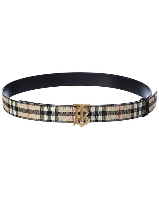 Burberry Tb Monogram Check E-canvas & Leather Belt in Black | Lyst