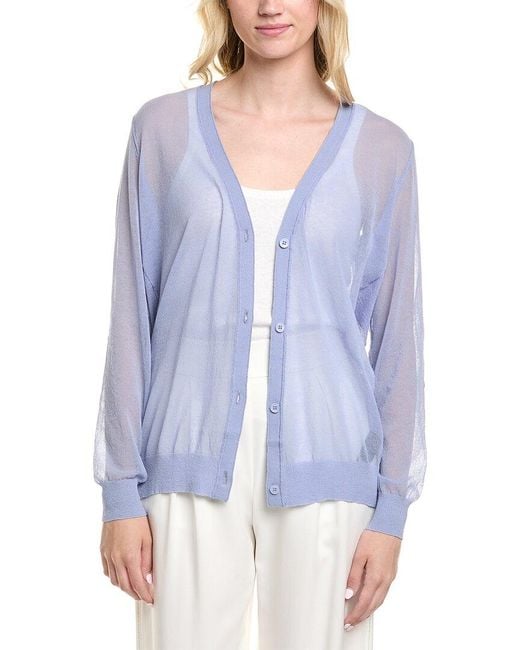 Lafayette 148 New York Blue V-neck Button Front Wool-blend Cardigan
