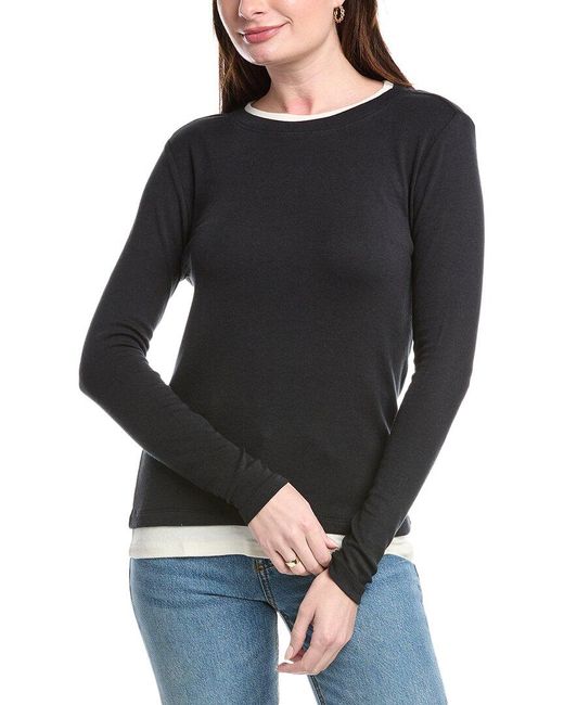Three Dots Black Veronica Layered T-Shirt