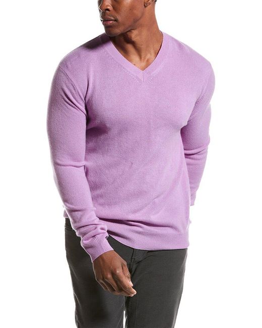 Forte Purple Classic Cashmere V-neck Sweater for men