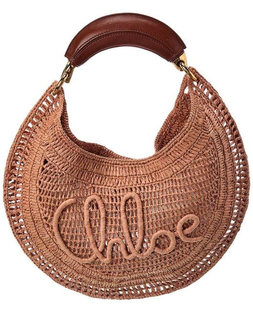 Chloé Brown Summer Banana Raffia & Leather Hobo Bag