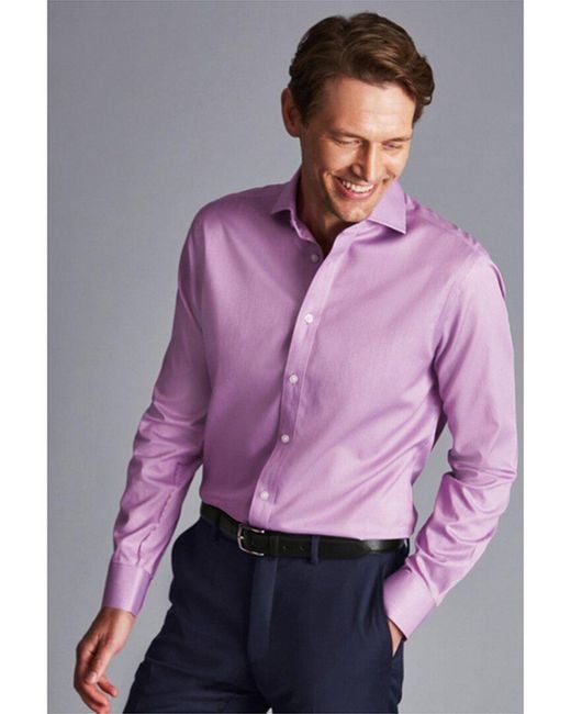 Charles Tyrwhitt Purple Non-iron Puppytooth Slim Fit Shirt for men
