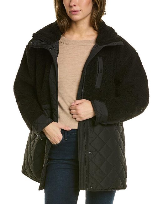 Marc New York Black Mixed Sherpa Longline Quilted Jacket