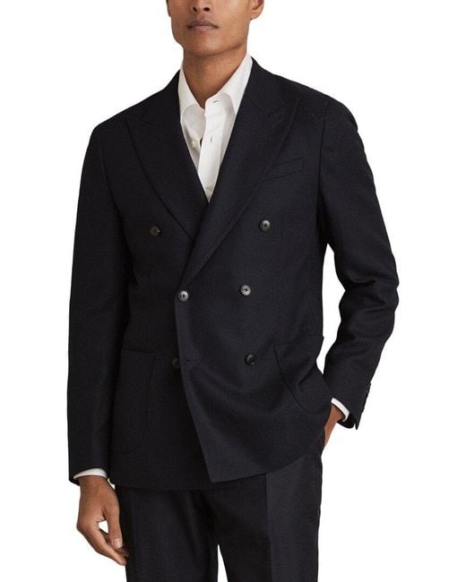 Reiss Blue Club Peak Textured Weave Wool-Blend Blazer for men