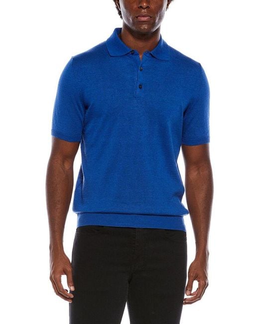 Isaia Blue Linen-Blend Knit Polo Shirt for men