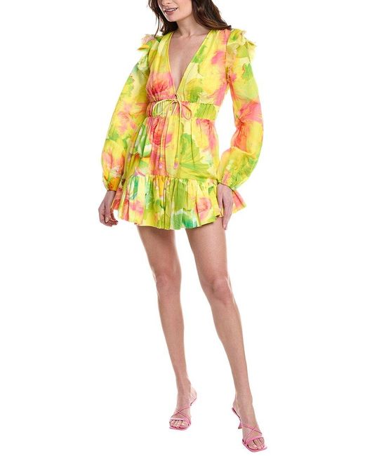 Hemant & Nandita Yellow Linen-Blend A-Line Mini Dress