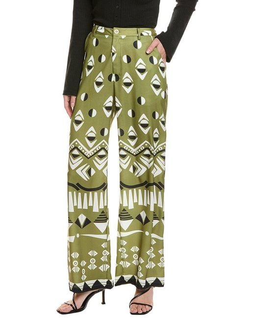 Gracia Green Geometric Print Wide Leg Pajama Pant